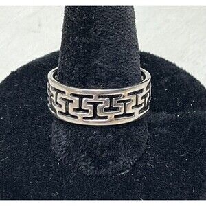 Sterling Silver Greek Key Maze Wedding Band Ring Sz 7.5 LCP 925 Y2K